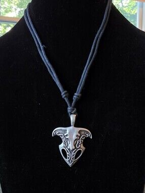 Nordic Viking Bull Strength & Vision Pewter Pendant Necklace